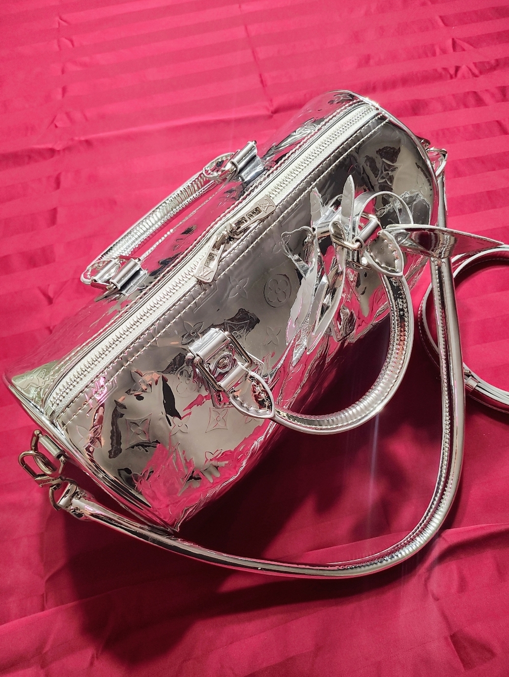 NEW Designer Monogram Speedy Metallic Mirror Silver Handbag LV MUST HAVE! - Picture 3 of 9
